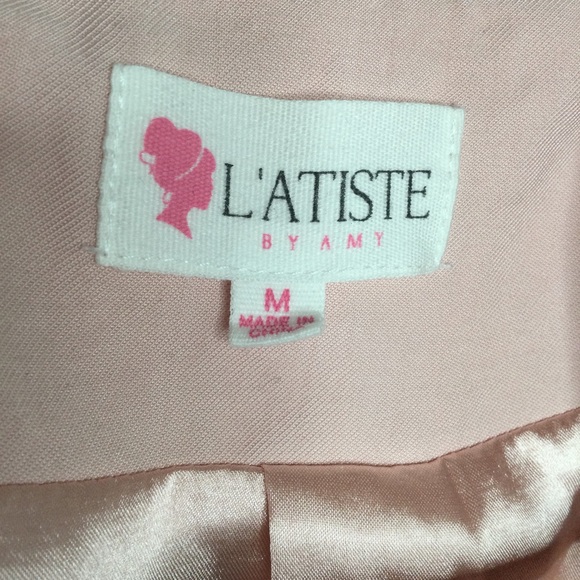 L’ATISTE Blazer Single Gold Button Ruched Sleeve Pink Size Medium - Picture 3 of 6